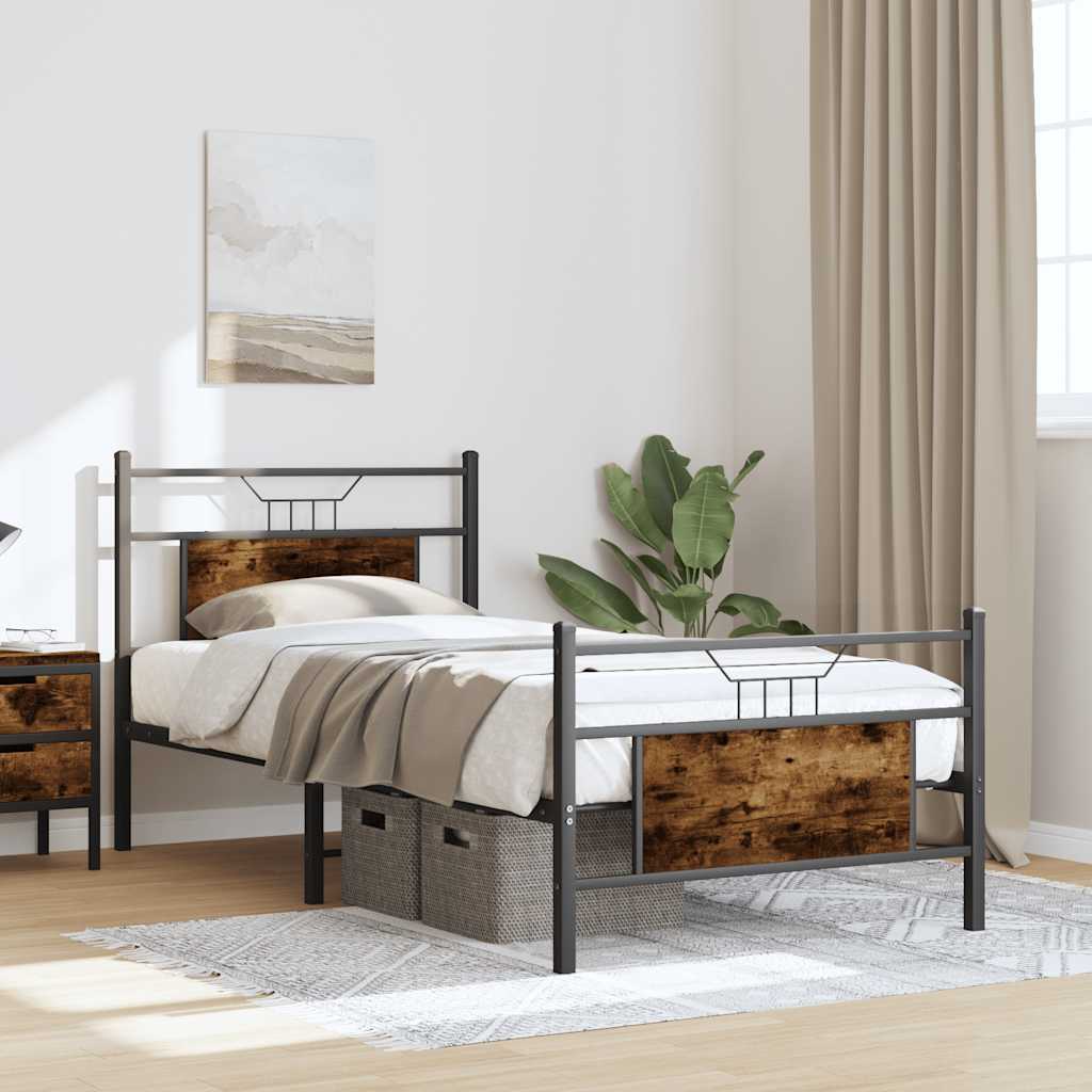 Bedframe zonder matras hout gerookt eikenkleurig 90x190 cm is nu te koop bij PeponiXL, paradijselijk wonen!