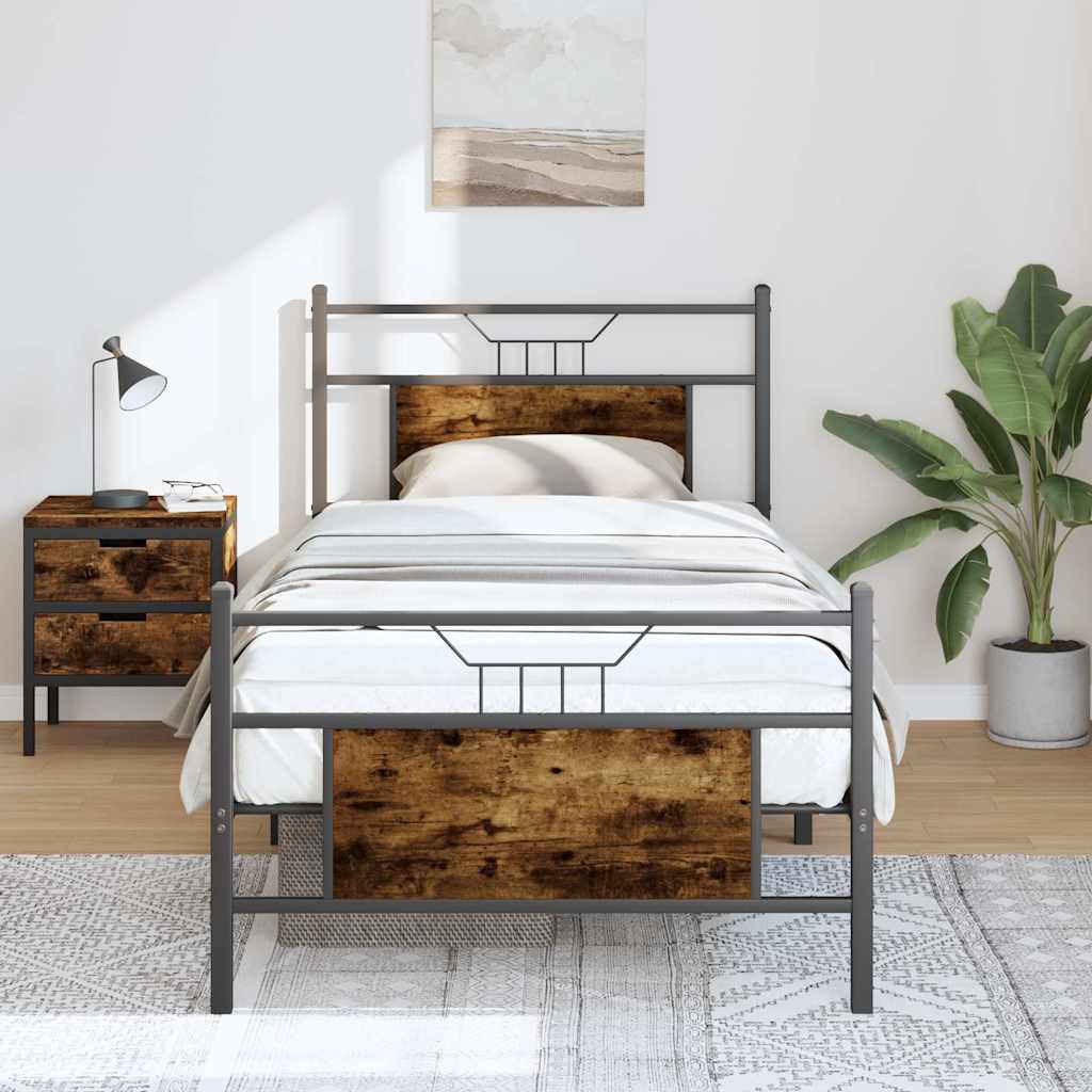 Bedframe zonder matras hout gerookt eikenkleurig 90x190 cm is nu te koop bij PeponiXL, paradijselijk wonen!