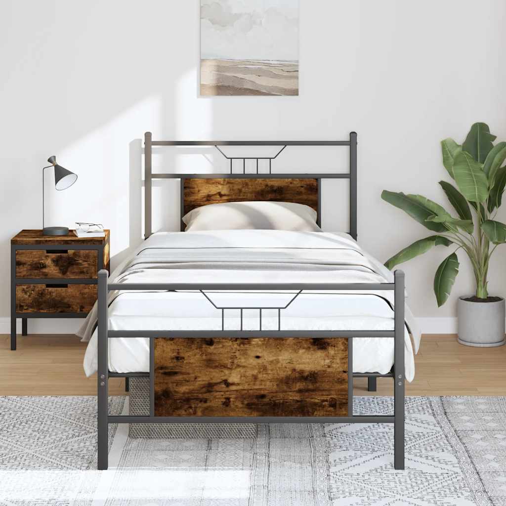 Bedframe zonder matras hout gerookt eikenkleurig 90x200 cm is nu te koop bij PeponiXL, paradijselijk wonen!