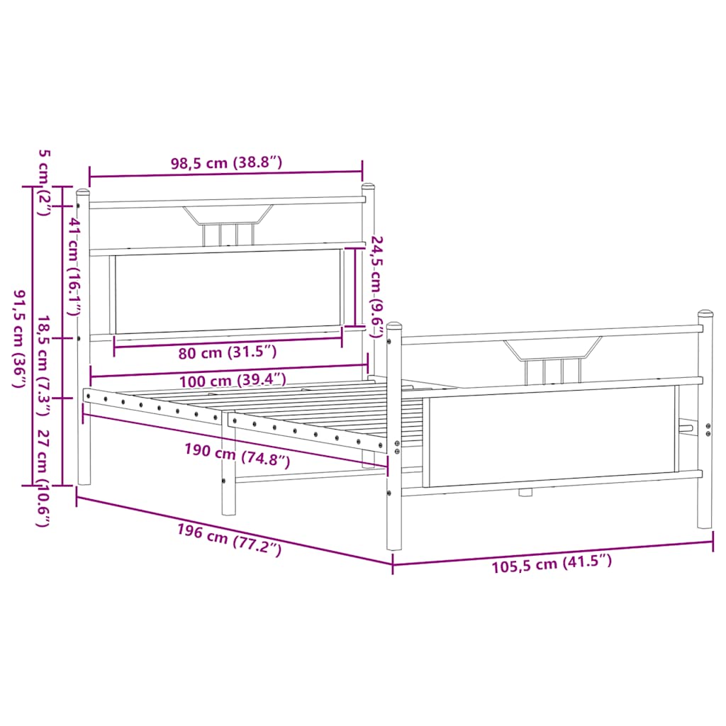 Bedframe zonder matras hout gerookt eikenkleurig 100x190 cm is nu te koop bij PeponiXL, paradijselijk wonen!