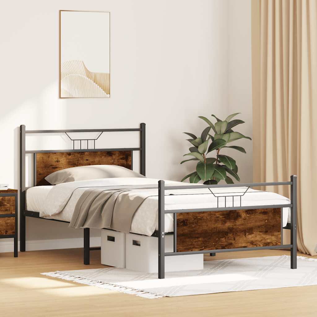 Bedframe zonder matras hout gerookt eikenkleurig 100x200 cm is nu te koop bij PeponiXL, paradijselijk wonen!