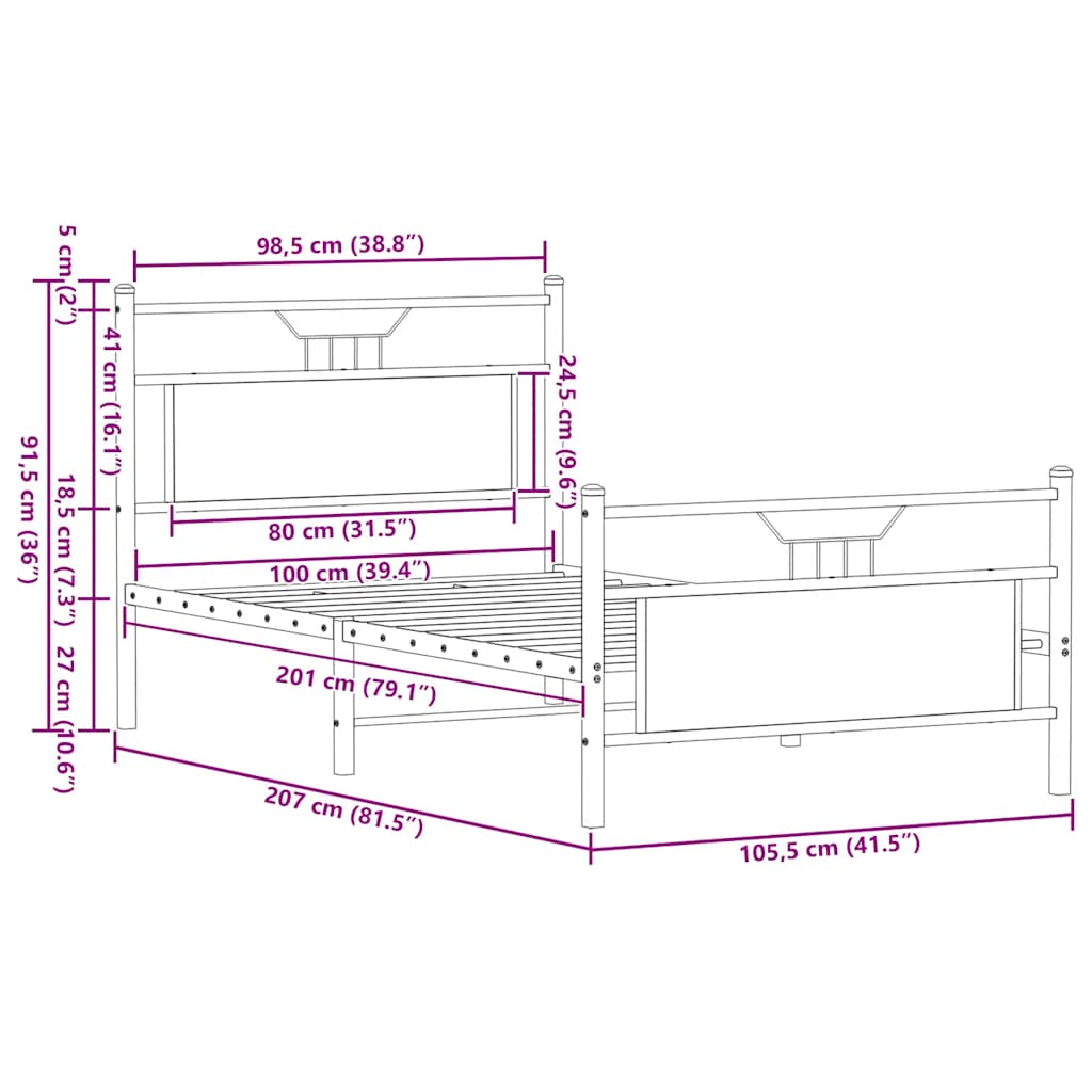 Bedframe zonder matras hout gerookt eikenkleurig 100x200 cm is nu te koop bij PeponiXL, paradijselijk wonen!