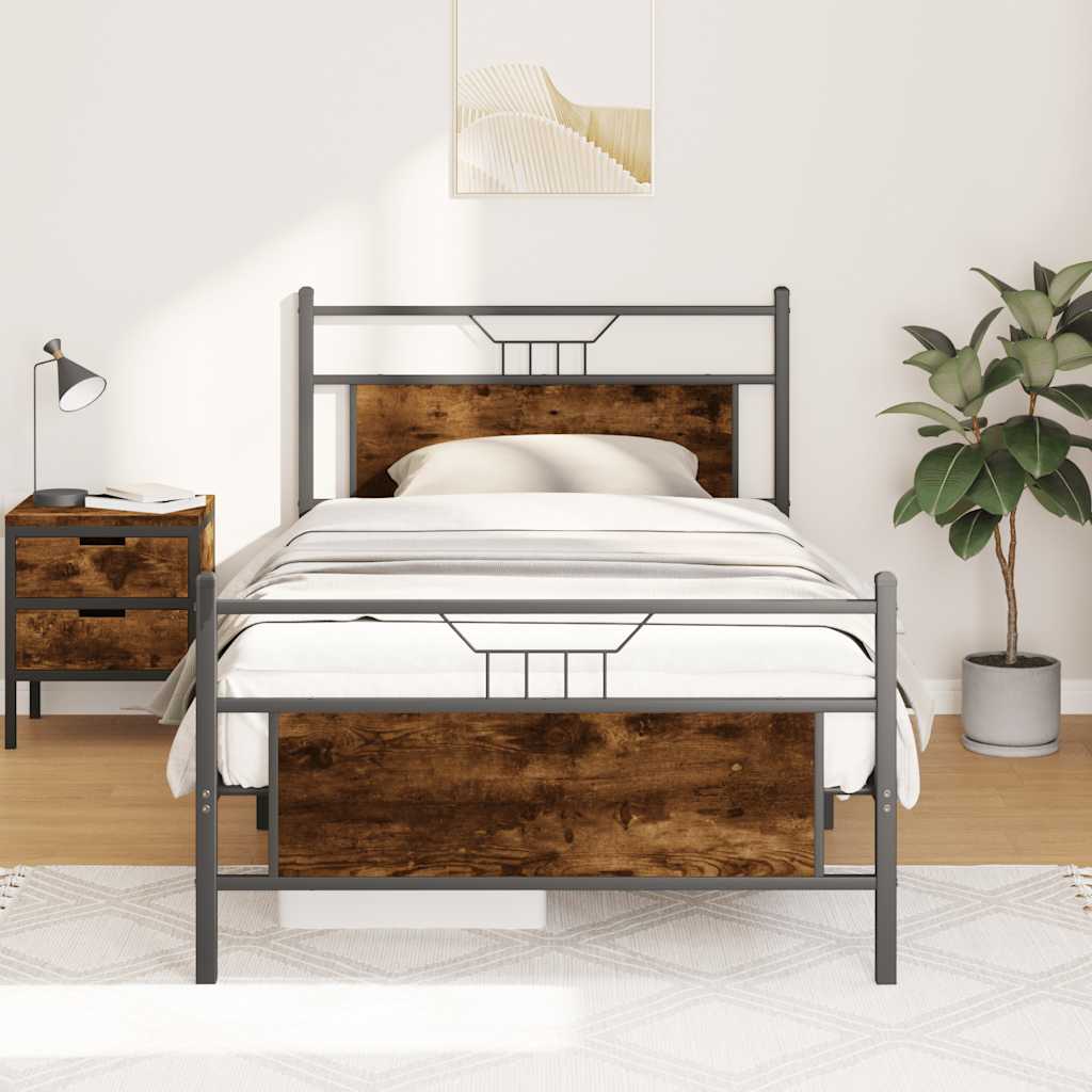 Bedframe zonder matras hout gerookt eikenkleurig 100x200 cm is nu te koop bij PeponiXL, paradijselijk wonen!