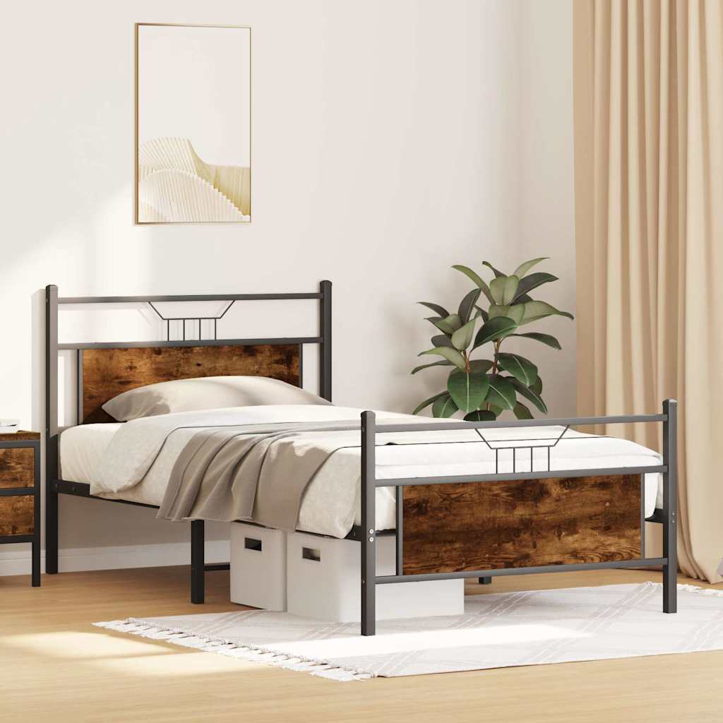 Bedframe zonder matras spaanplaat gerookt eikenkleurig is nu te koop bij PeponiXL, paradijselijk wonen!