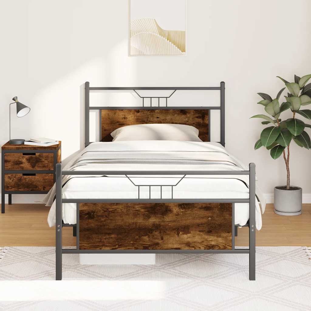 Bedframe zonder matras spaanplaat gerookt eikenkleurig is nu te koop bij PeponiXL, paradijselijk wonen!