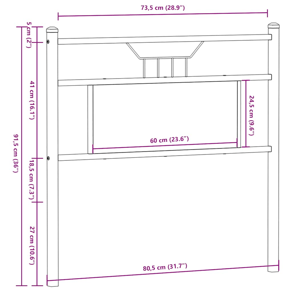 Vervangend hoofdbord 75 cm bewerkt hout en staal gerookt eikenkleurig is nu te koop bij PeponiXL, paradijselijk wonen!