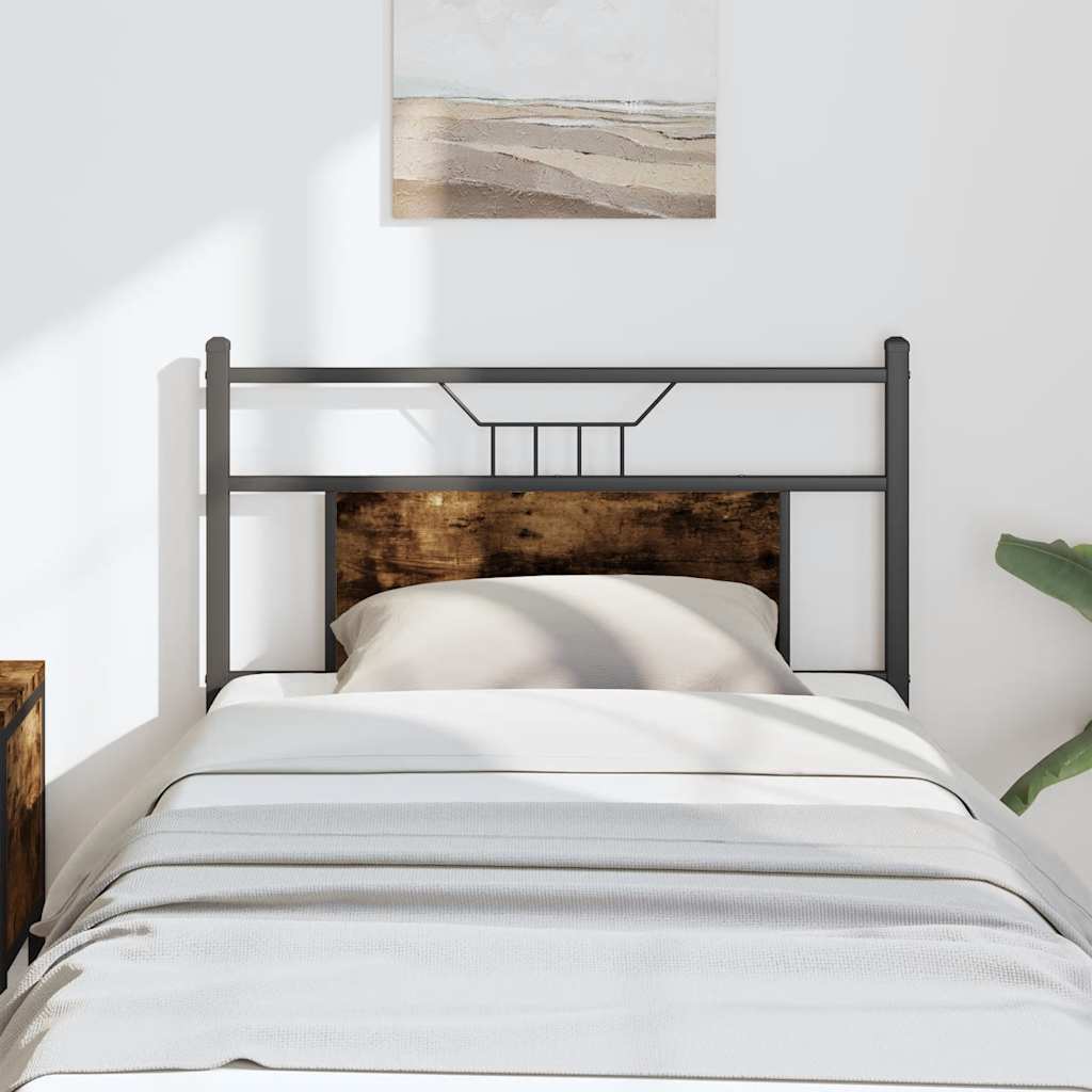 Vervangend hoofdbord 75 cm bewerkt hout en staal gerookt eikenkleurig is nu te koop bij PeponiXL, paradijselijk wonen!