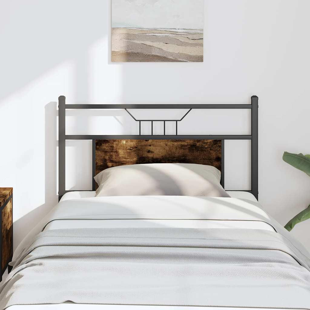 Vervangend hoofdbord 80 cm bewerkt hout en staal gerookt eikenkleurig is nu te koop bij PeponiXL, paradijselijk wonen!