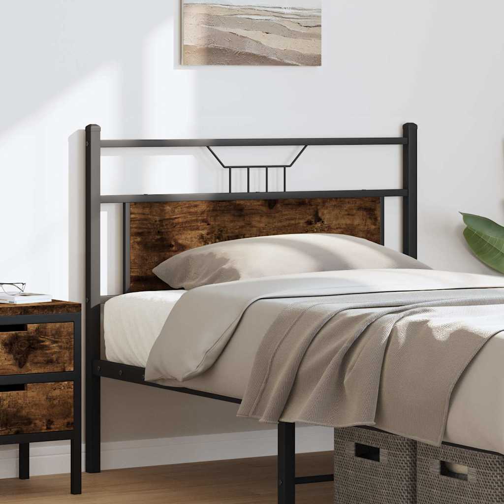 Vervangend hoofdbord 100 cm bewerkt hout en staal gerookt eikenkleurig is nu te koop bij PeponiXL, paradijselijk wonen!