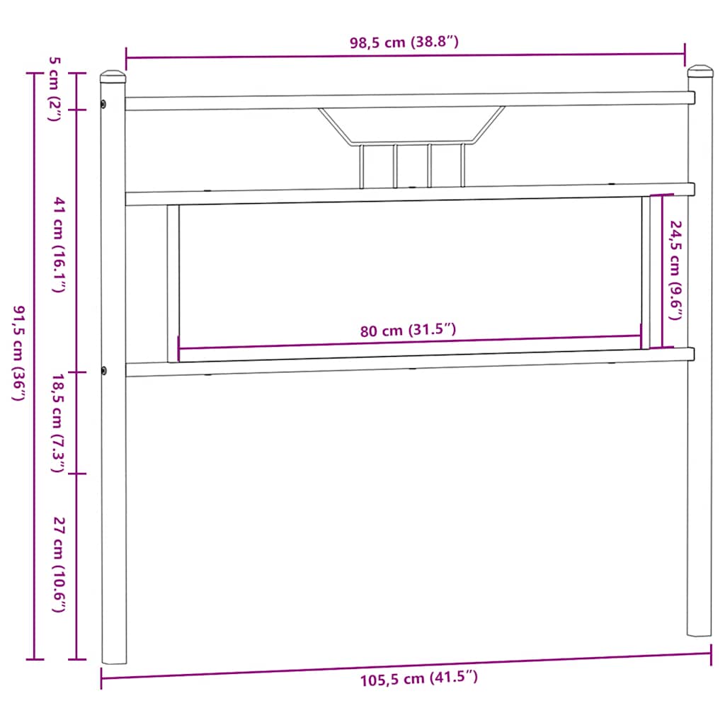 Vervangend hoofdbord 100 cm bewerkt hout en staal gerookt eikenkleurig is nu te koop bij PeponiXL, paradijselijk wonen!