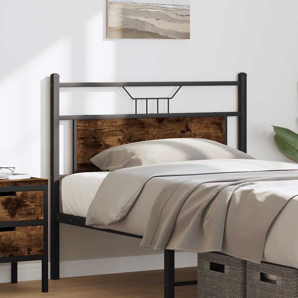 Vervangend hoofdbord 107 cm bewerkt hout en staal gerookt eikenkleurig is nu te koop bij PeponiXL, paradijselijk wonen!