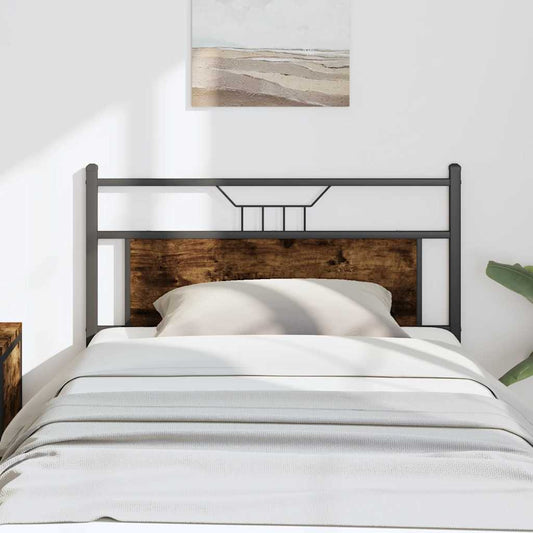 Vervangend hoofdbord 107 cm bewerkt hout en staal gerookt eikenkleurig is nu te koop bij PeponiXL, paradijselijk wonen!