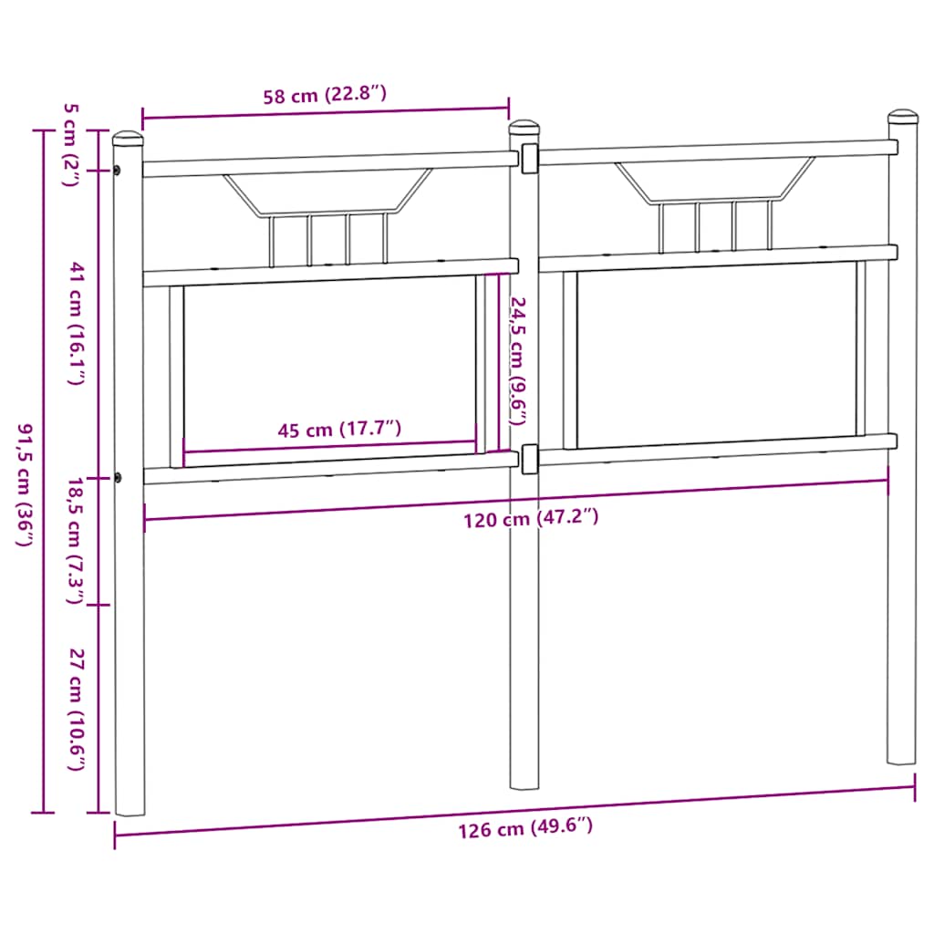 Vervangend hoofdbord 120 cm bewerkt hout en staal gerookt eikenkleurig is nu te koop bij PeponiXL, paradijselijk wonen!