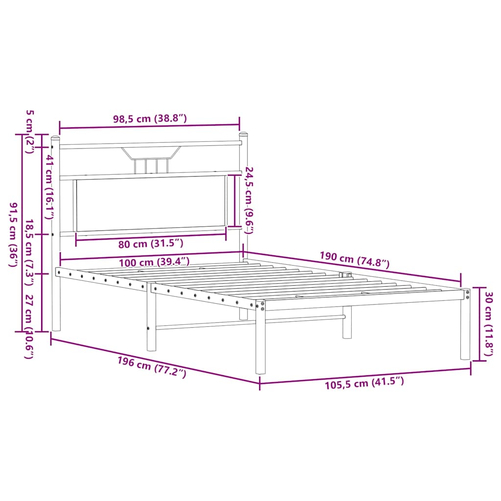 Bedframe zonder matras hout sonoma eikenkleurig 100x190 cm is nu te koop bij PeponiXL, paradijselijk wonen!