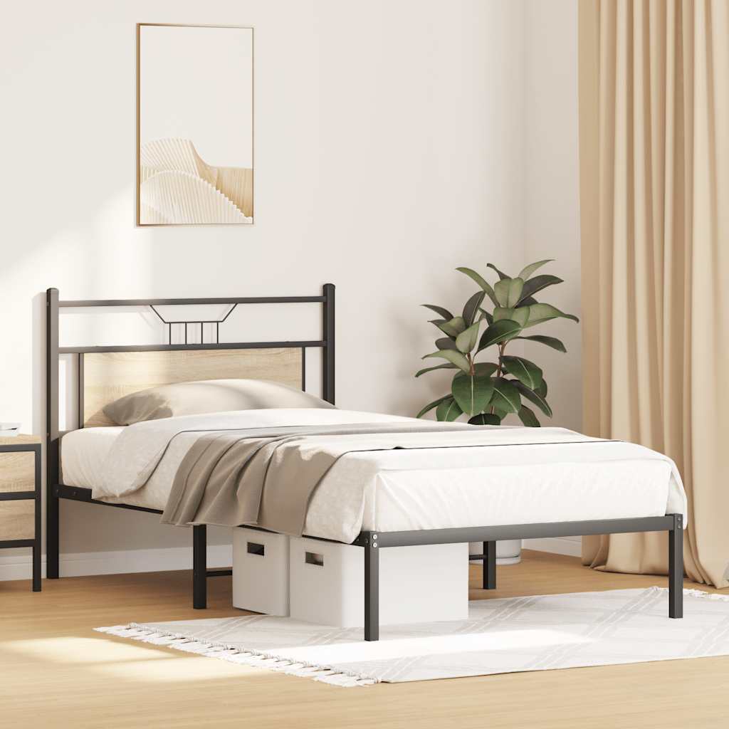 Bedframe zonder matras 107x203cm spaanplaat sonoma eikenkleurig is nu te koop bij PeponiXL, paradijselijk wonen!
