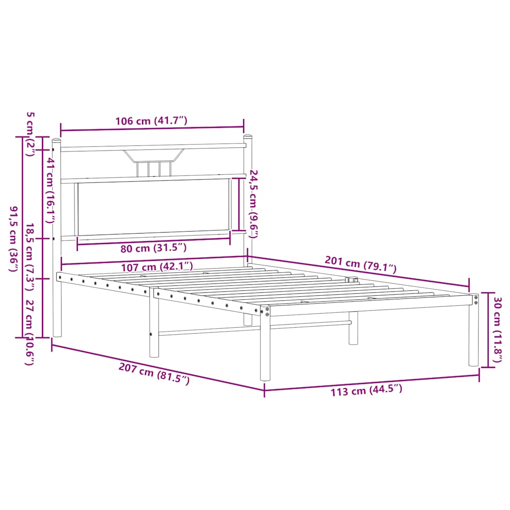 Bedframe zonder matras 107x203cm spaanplaat sonoma eikenkleurig is nu te koop bij PeponiXL, paradijselijk wonen!