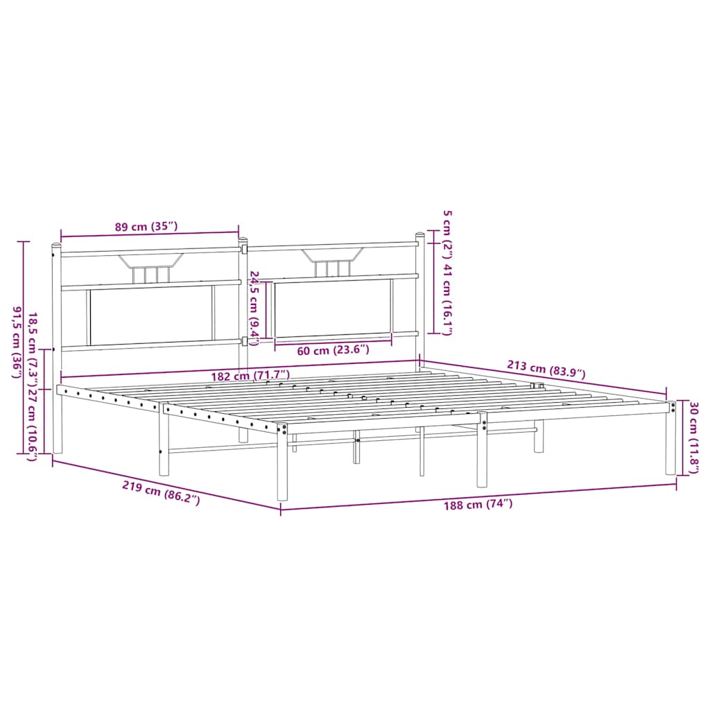 Bedframe zonder matras 183x213cm spaanplaat sonoma eikenkleurig is nu te koop bij PeponiXL, paradijselijk wonen!