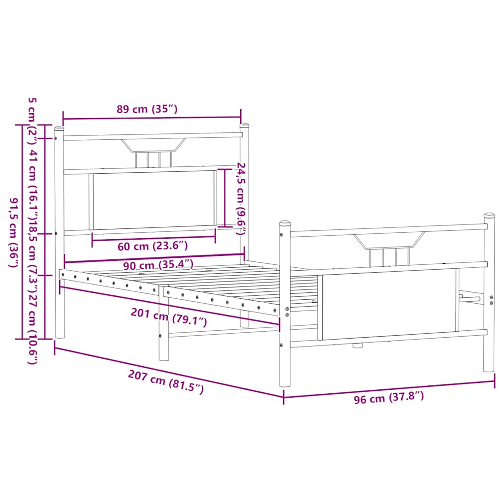 Bedframe zonder matras hout sonoma eikenkleurig 90x200 cm is nu te koop bij PeponiXL, paradijselijk wonen!