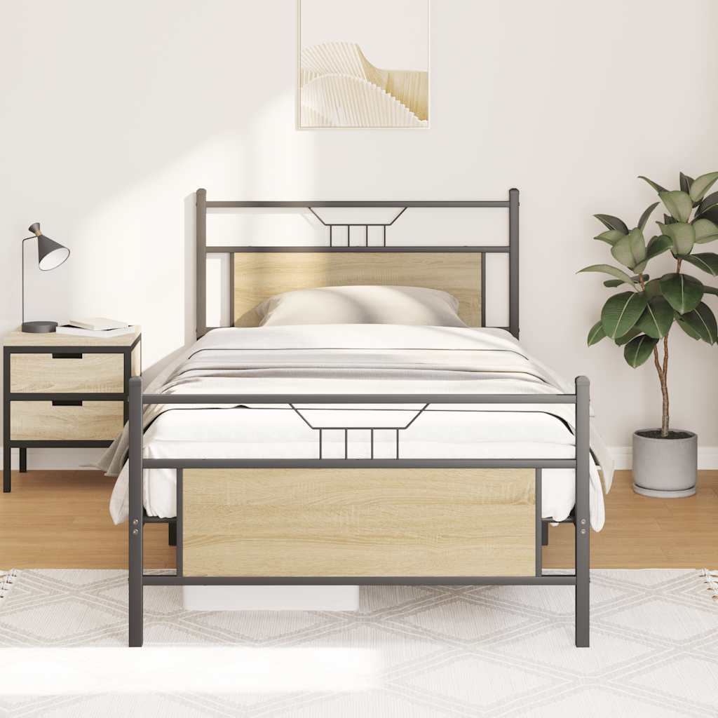 Bedframe zonder matras 107x203cm spaanplaat sonoma eikenkleurig is nu te koop bij PeponiXL, paradijselijk wonen!
