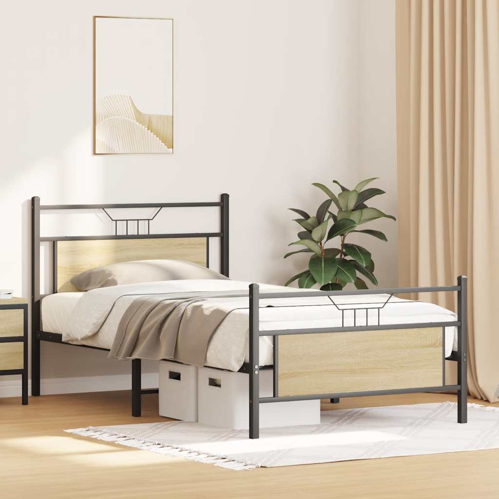 Bedframe zonder matras 107x203cm spaanplaat sonoma eikenkleurig is nu te koop bij PeponiXL, paradijselijk wonen!