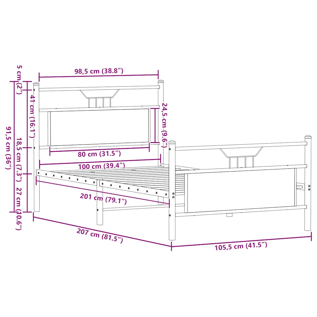 Bedframe zonder matras 107x203cm spaanplaat sonoma eikenkleurig is nu te koop bij PeponiXL, paradijselijk wonen!