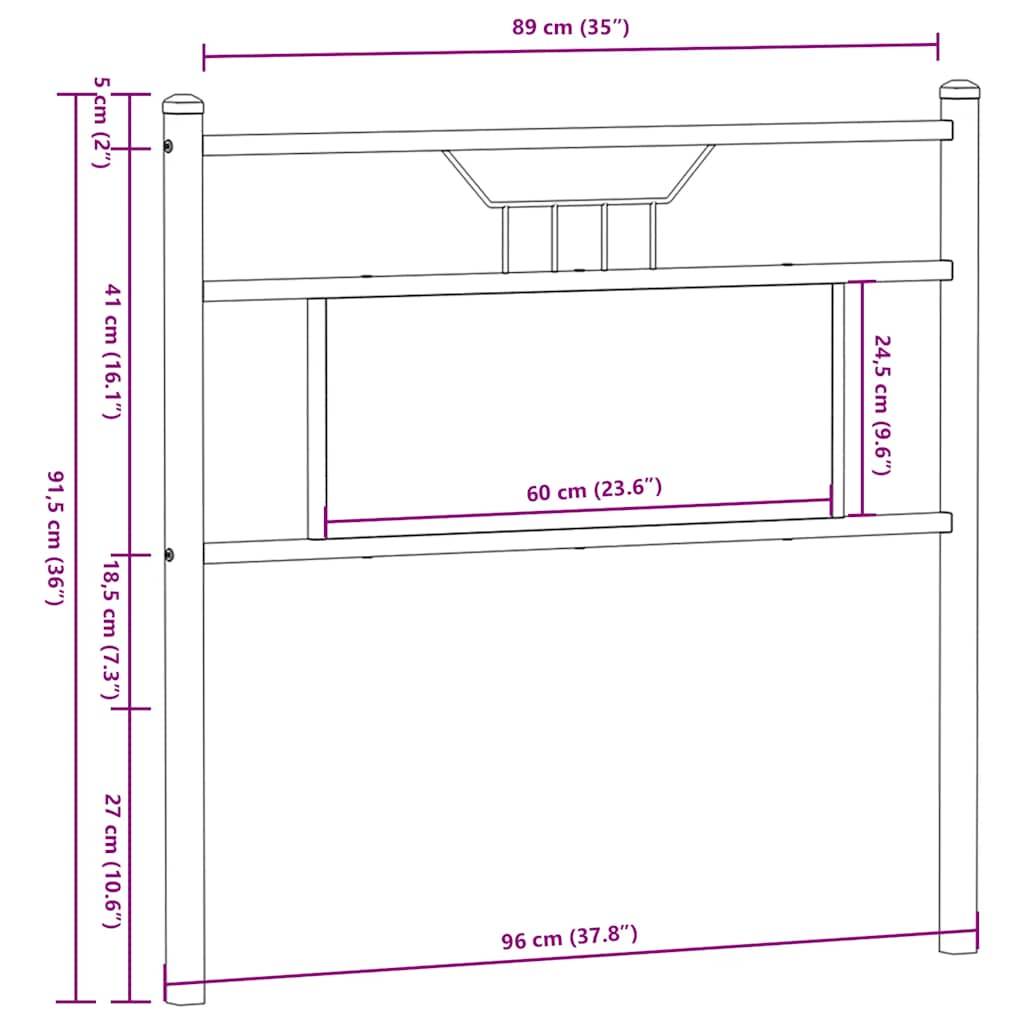 Vervangend hoofdbord 90 cm spaanplaat sonoma eikenkleurig hout en staal is nu te koop bij PeponiXL, paradijselijk wonen!