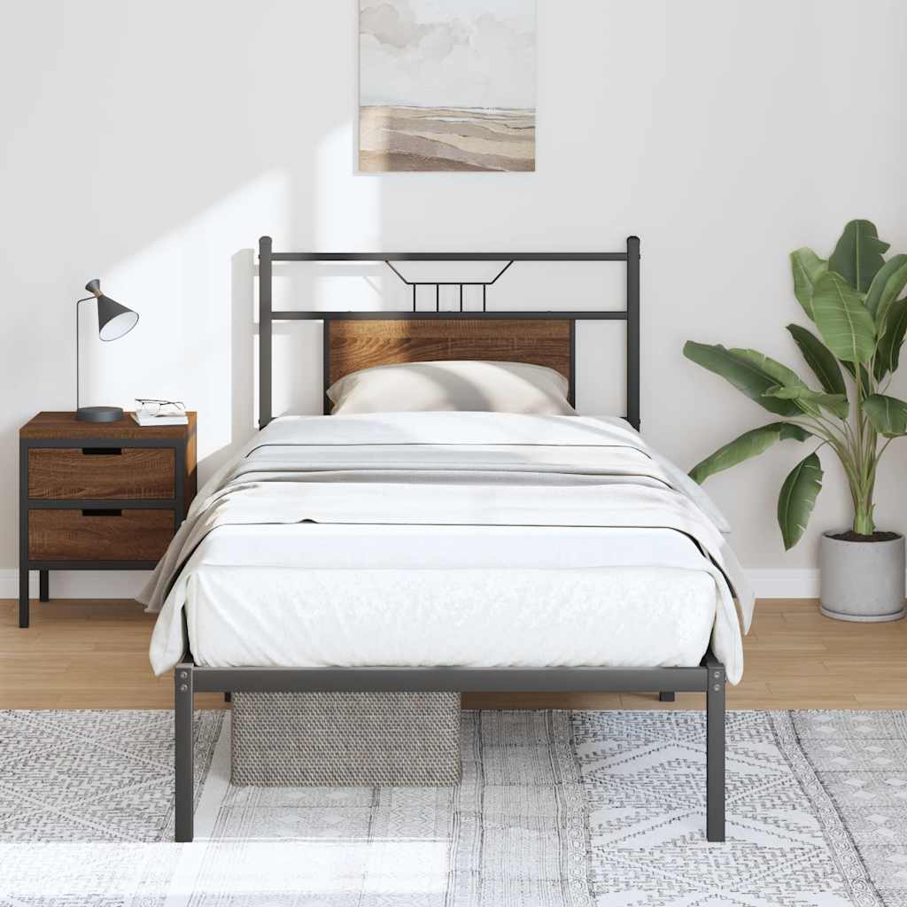 Bedframe zonder matras bewerkt hout bruin eikenkleur 80x200 cm is nu te koop bij PeponiXL, paradijselijk wonen!