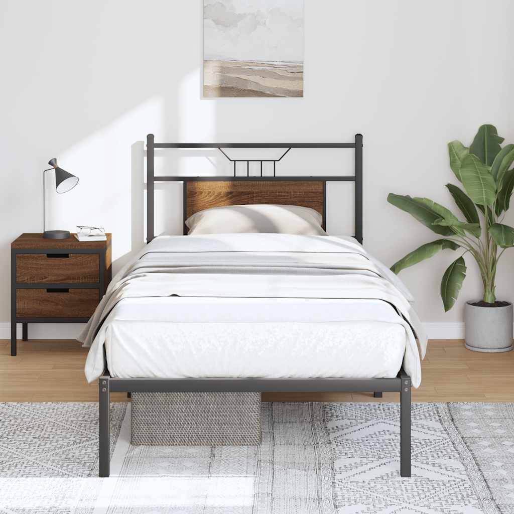 Bedframe zonder matras bewerkt hout bruin eikenkleur 90x190 cm is nu te koop bij PeponiXL, paradijselijk wonen!