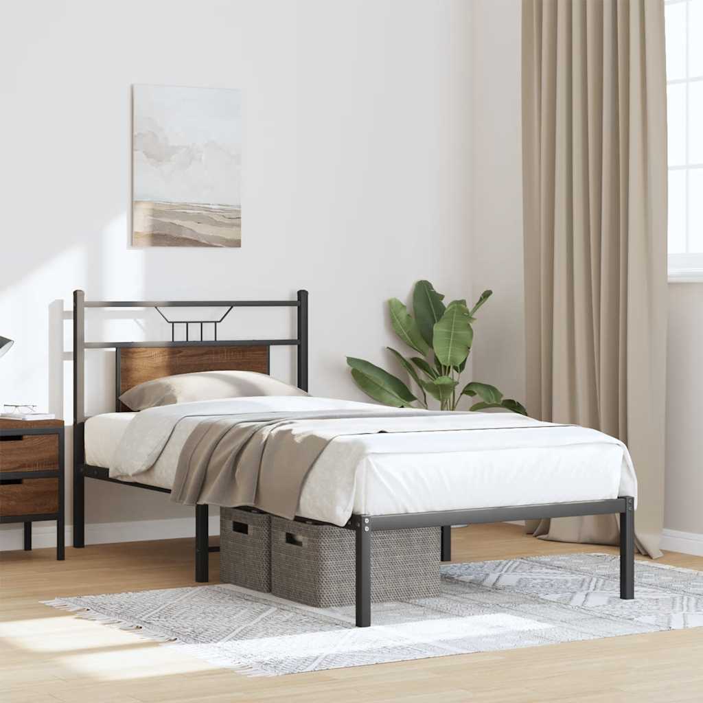 Bedframe zonder matras bewerkt hout bruin eikenkleur 90x190 cm is nu te koop bij PeponiXL, paradijselijk wonen!