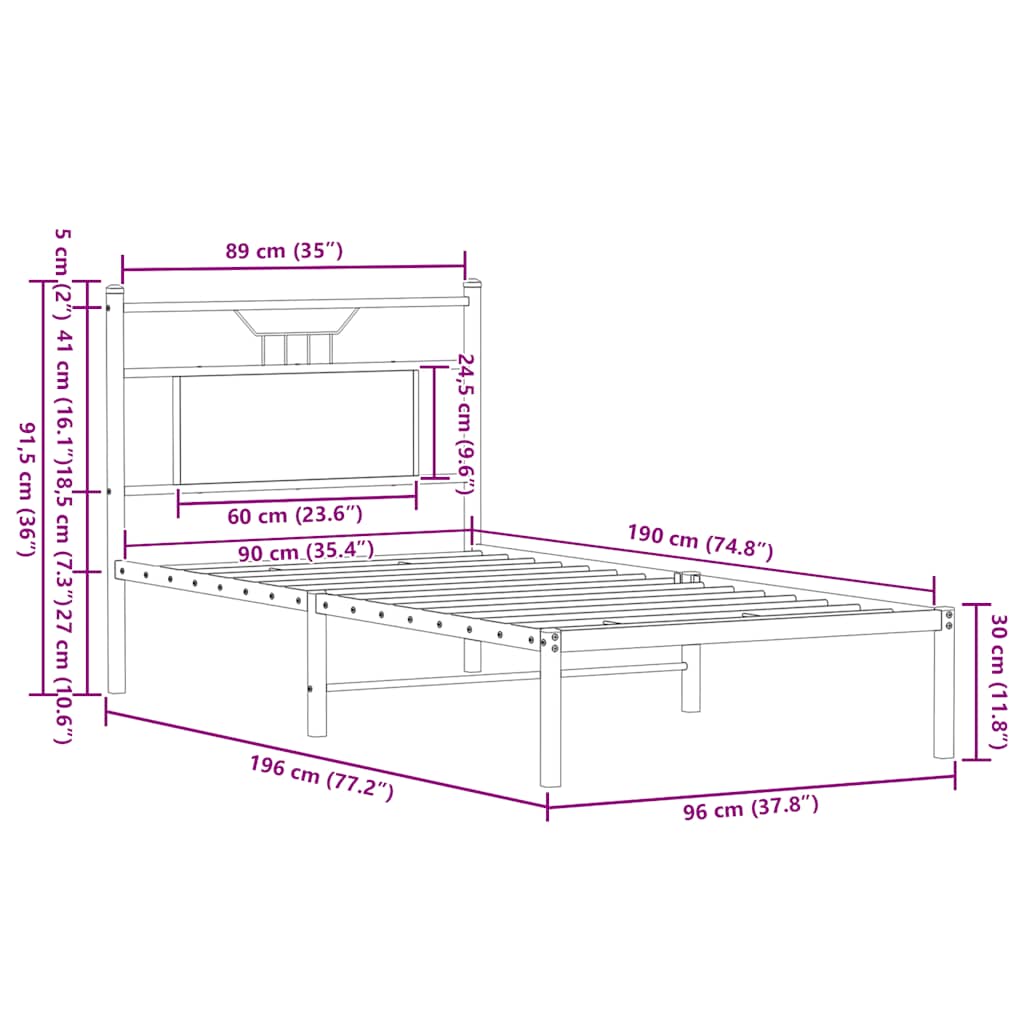 Bedframe zonder matras bewerkt hout bruin eikenkleur 90x190 cm is nu te koop bij PeponiXL, paradijselijk wonen!