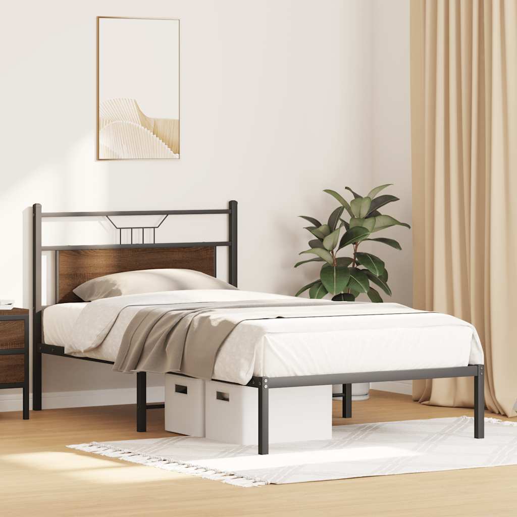 Bedframe zonder matras bewerkt hout bruin eikenkleur 100x200 cm is nu te koop bij PeponiXL, paradijselijk wonen!