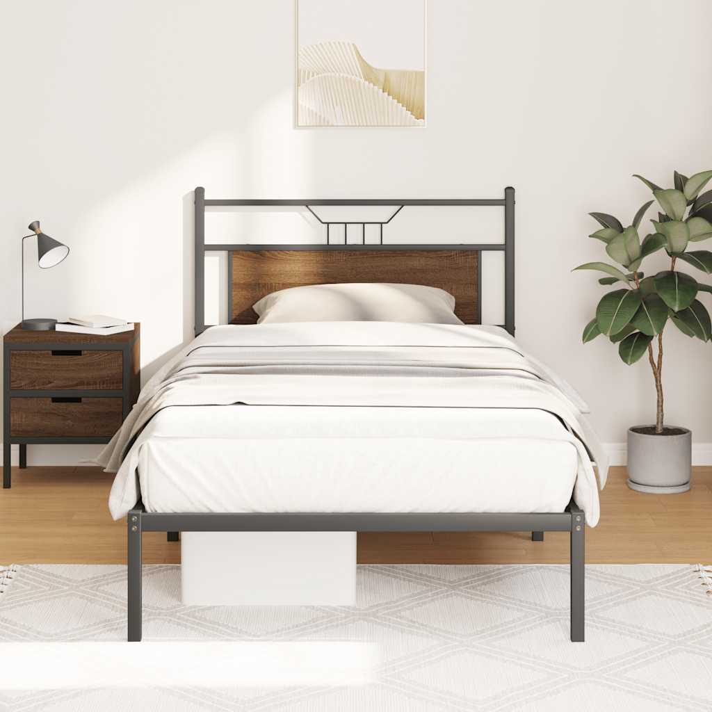 Bedframe zonder matras 107x203 cm spaanplaat bruin eikenkleurig is nu te koop bij PeponiXL, paradijselijk wonen!