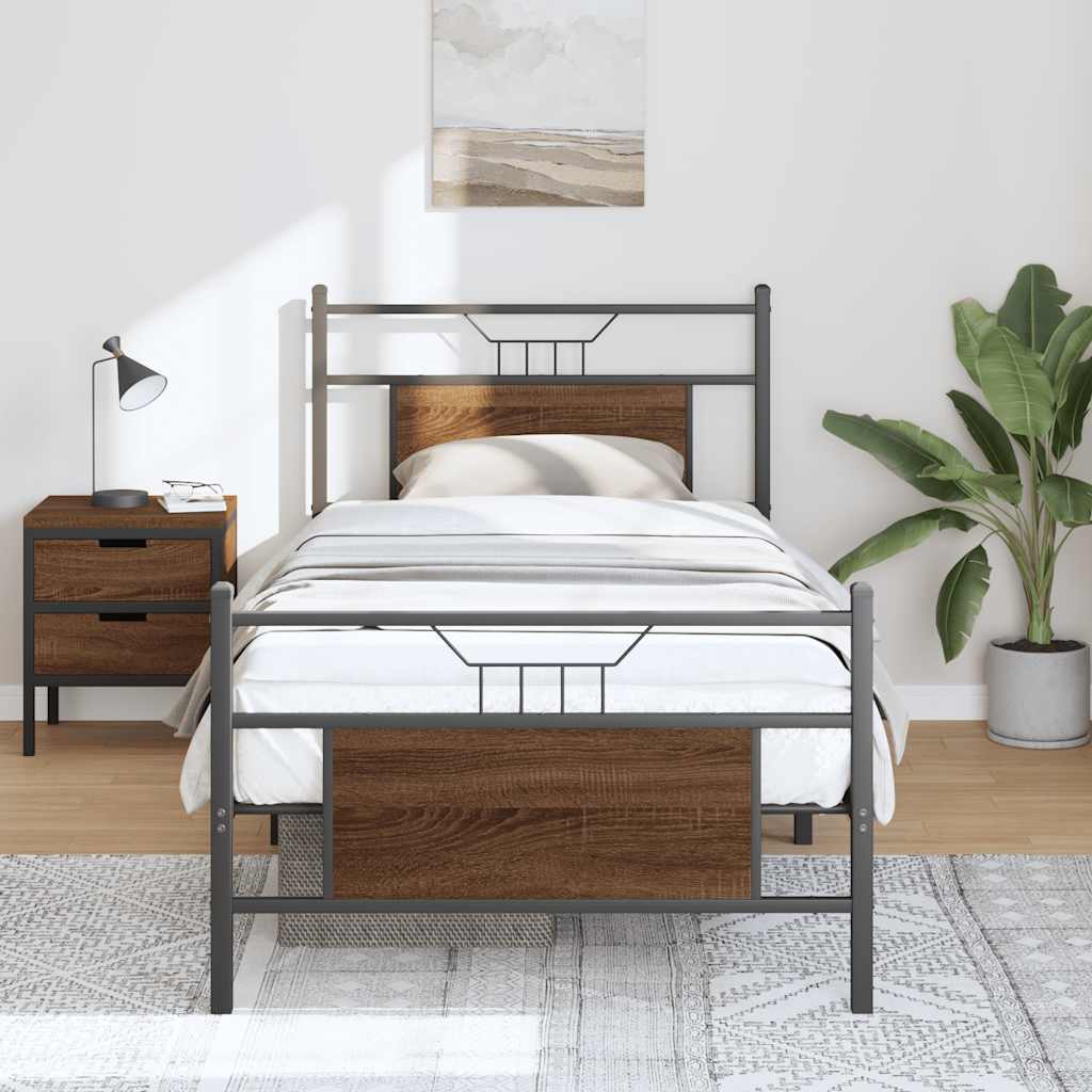 Bedframe zonder matras bewerkt hout bruin eikenkleur 75x190 cm is nu te koop bij PeponiXL, paradijselijk wonen!