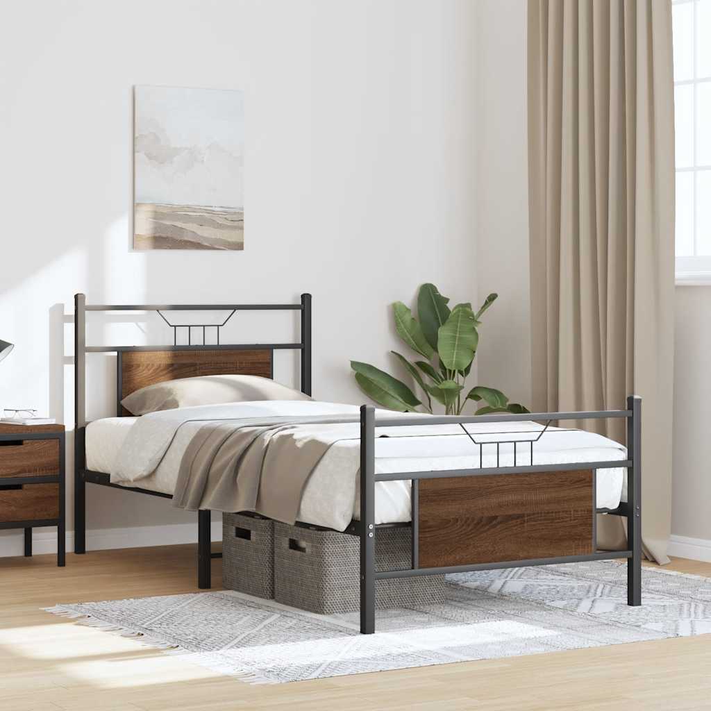 Bedframe zonder matras bewerkt hout bruin eikenkleur 75x190 cm is nu te koop bij PeponiXL, paradijselijk wonen!