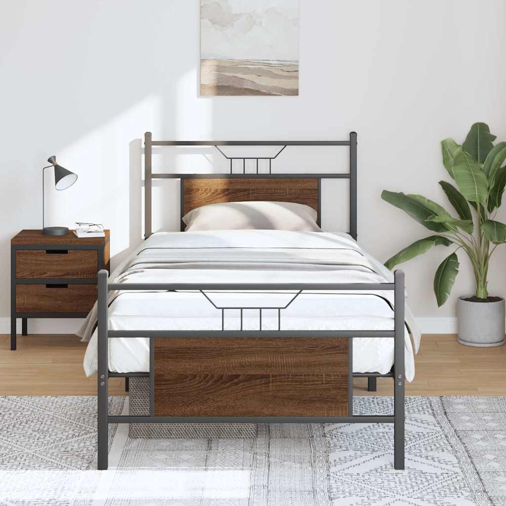 Bedframe zonder matras bewerkt hout bruin eikenkleur 90x190 cm is nu te koop bij PeponiXL, paradijselijk wonen!