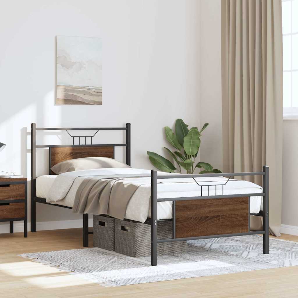 Bedframe zonder matras bewerkt hout bruin eikenkleur 90x190 cm is nu te koop bij PeponiXL, paradijselijk wonen!