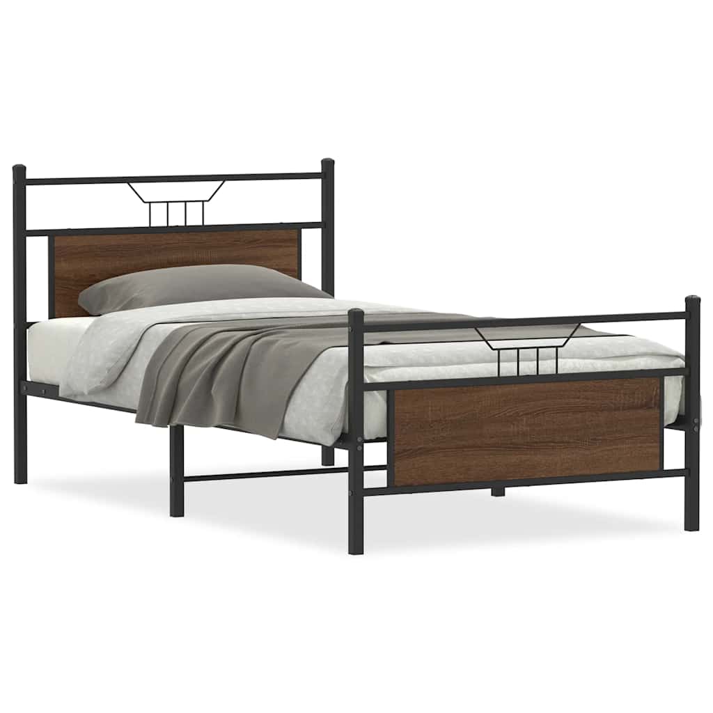 Bedframe zonder matras bewerkt hout bruin eikenkleur 100x190 cm is nu te koop bij PeponiXL, paradijselijk wonen!