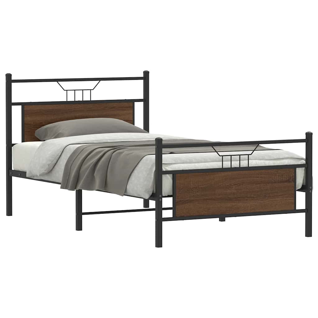 Bedframe zonder matras bewerkt hout bruin eikenkleur 100x190 cm is nu te koop bij PeponiXL, paradijselijk wonen!