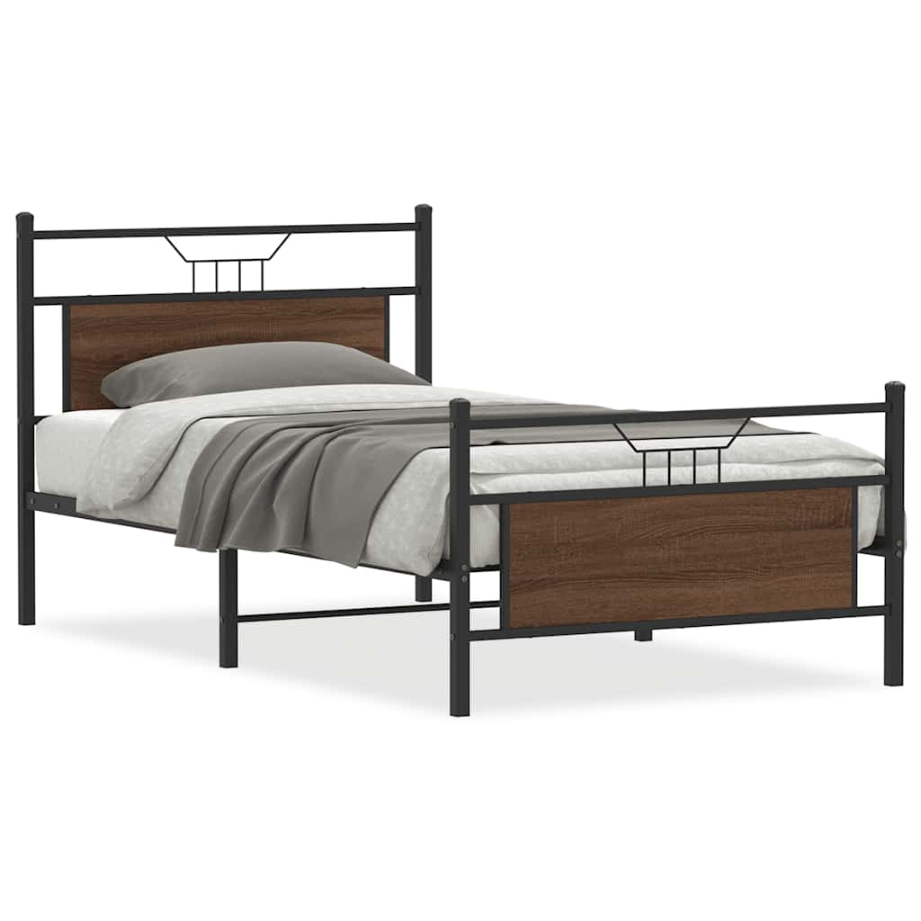Bedframe zonder matras bewerkt hout bruin eikenkleur 100x200 cm is nu te koop bij PeponiXL, paradijselijk wonen!