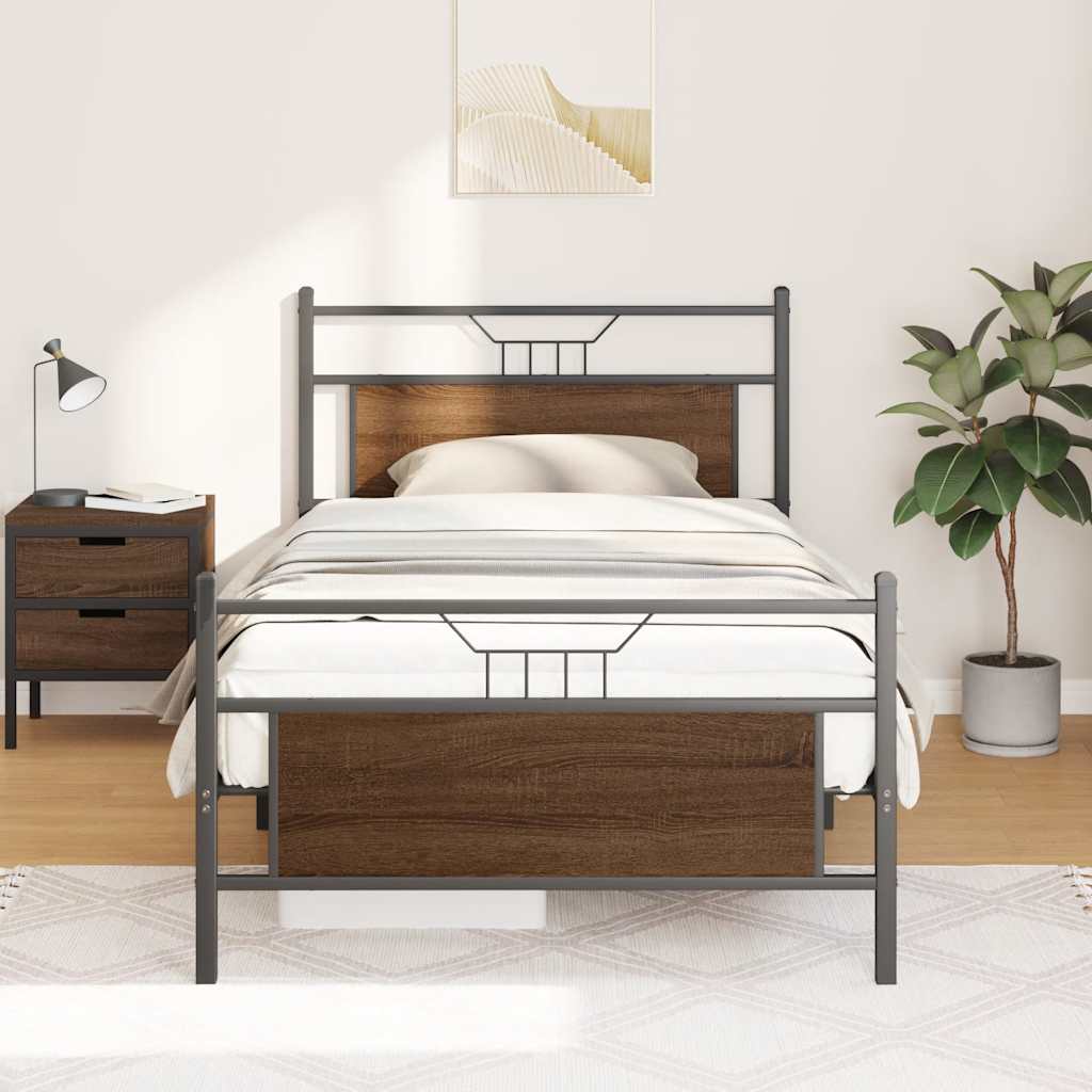 Bedframe zonder matras bewerkt hout bruin eikenkleur 100x200 cm is nu te koop bij PeponiXL, paradijselijk wonen!