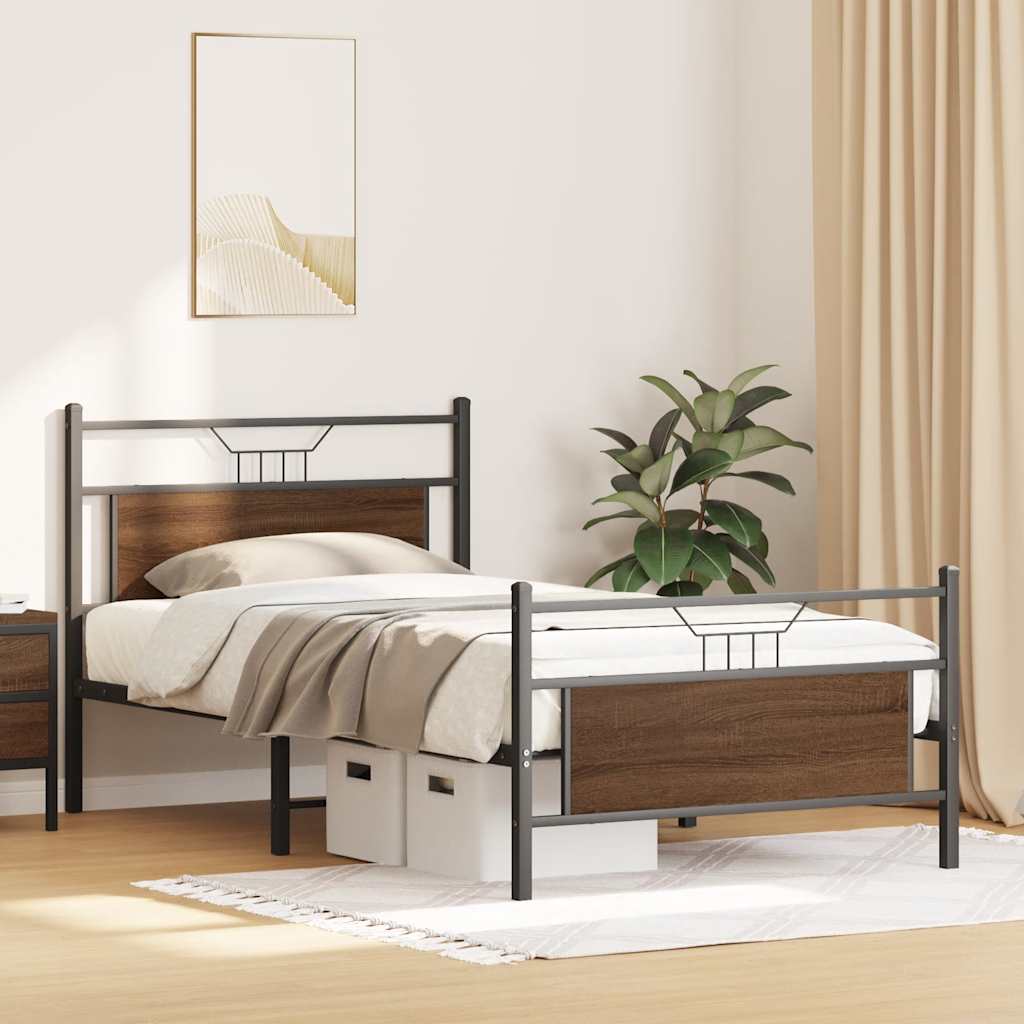 Bedframe zonder matras bewerkt hout bruin eikenkleur 100x200 cm is nu te koop bij PeponiXL, paradijselijk wonen!