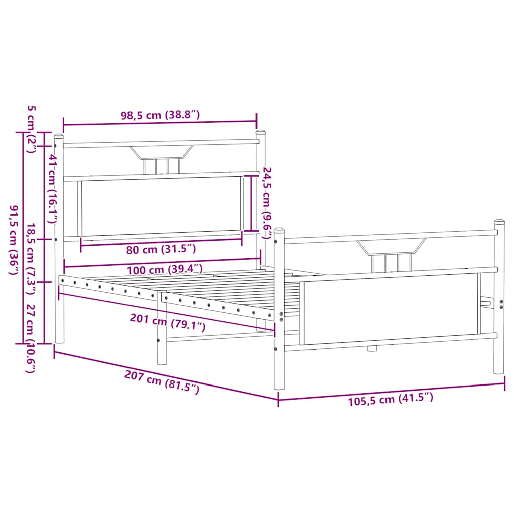 Bedframe zonder matras bewerkt hout bruin eikenkleur 100x200 cm is nu te koop bij PeponiXL, paradijselijk wonen!