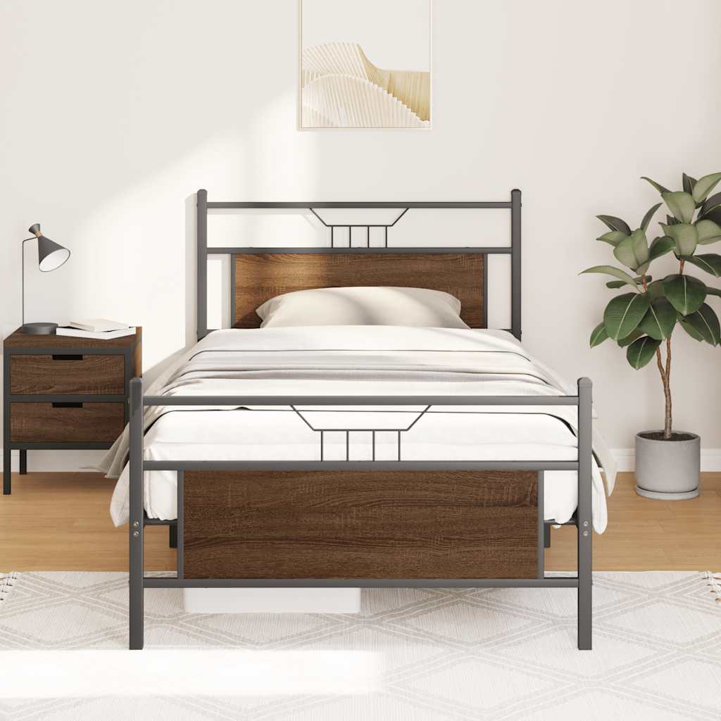 Bedframe zonder matras 107x203 cm spaanplaat bruin eikenkleurig is nu te koop bij PeponiXL, paradijselijk wonen!