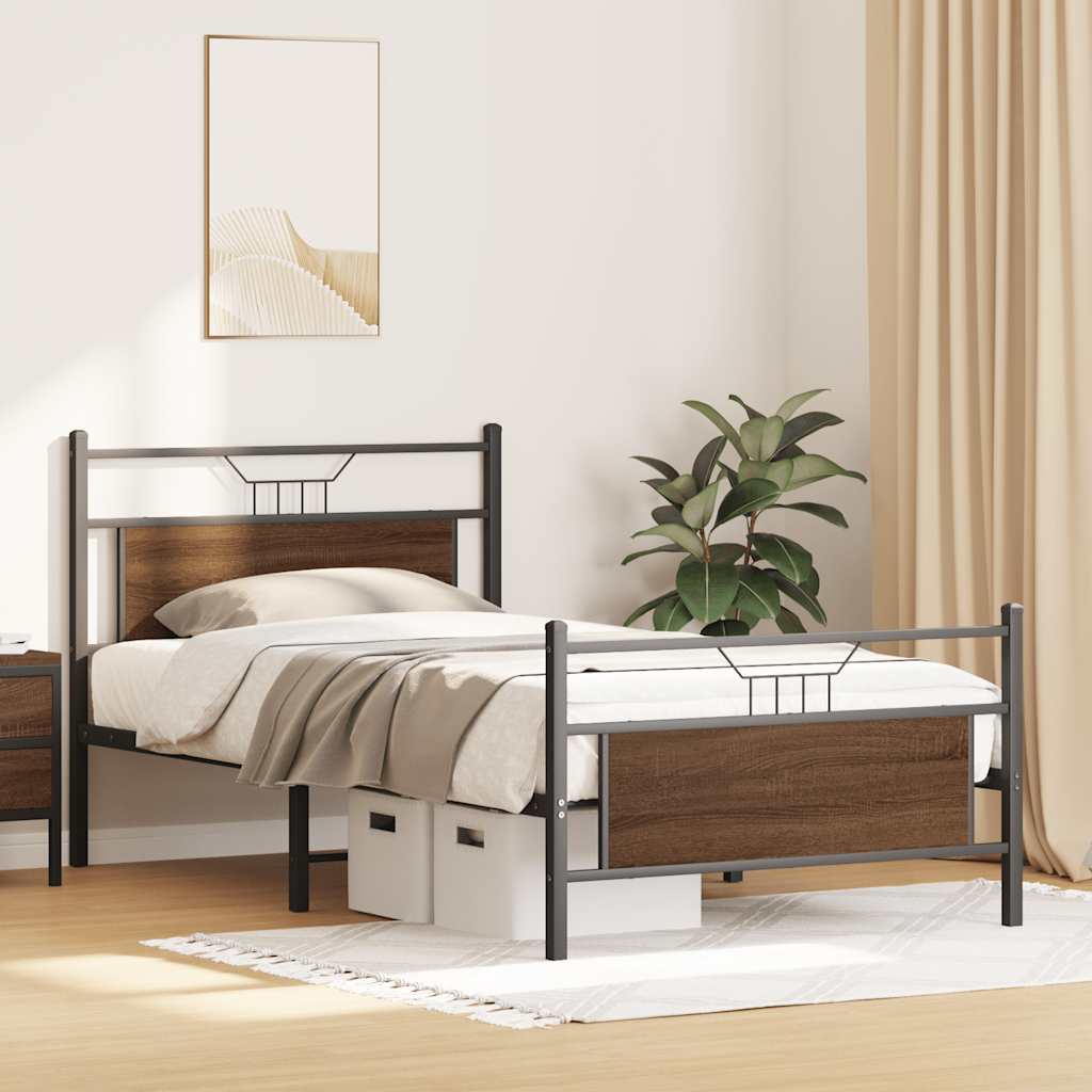 Bedframe zonder matras 107x203 cm spaanplaat bruin eikenkleurig is nu te koop bij PeponiXL, paradijselijk wonen!
