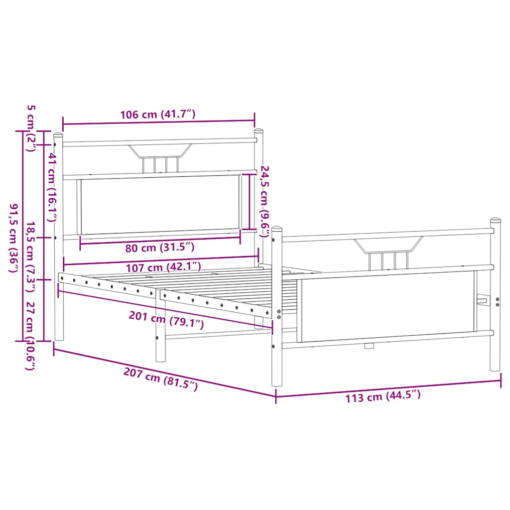 Bedframe zonder matras 107x203 cm spaanplaat bruin eikenkleurig is nu te koop bij PeponiXL, paradijselijk wonen!