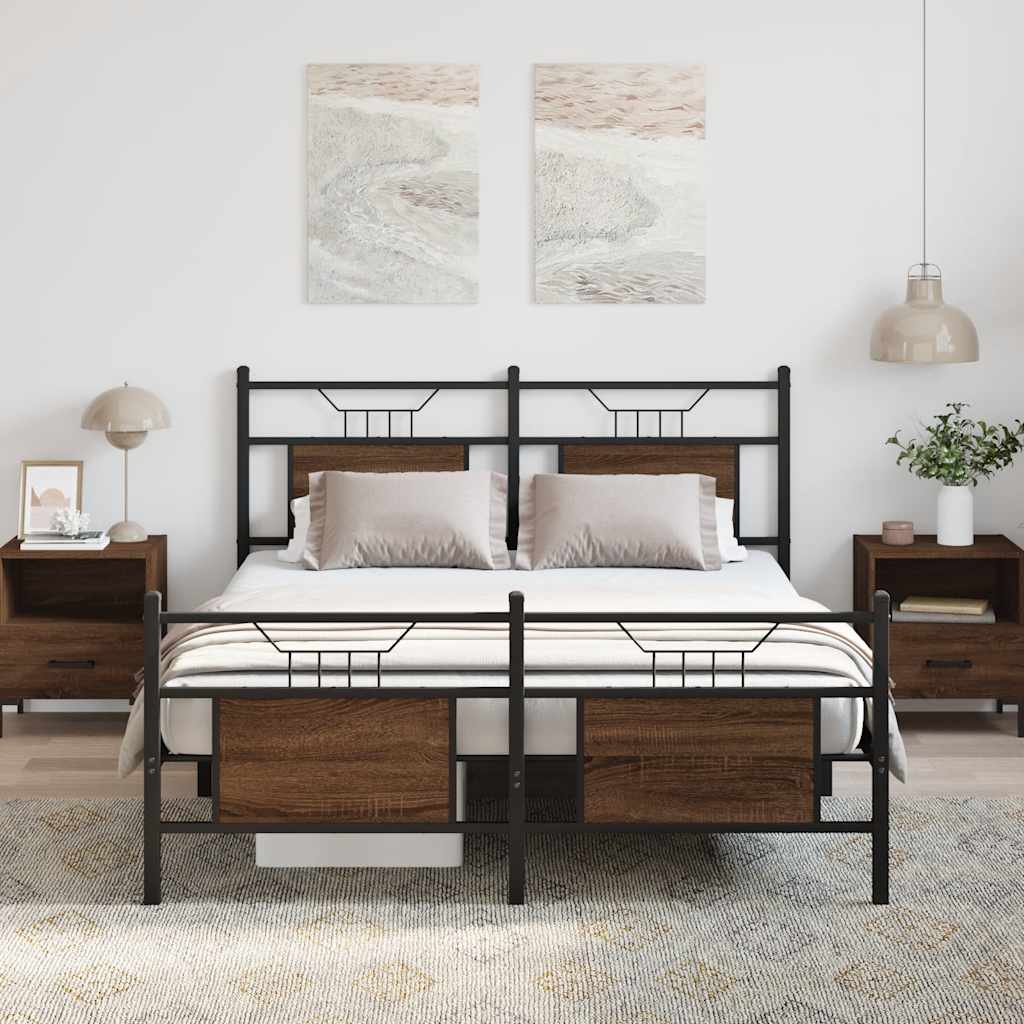 Bedframe zonder matras bewerkt hout bruin eikenkleur 137x190 cm is nu te koop bij PeponiXL, paradijselijk wonen!