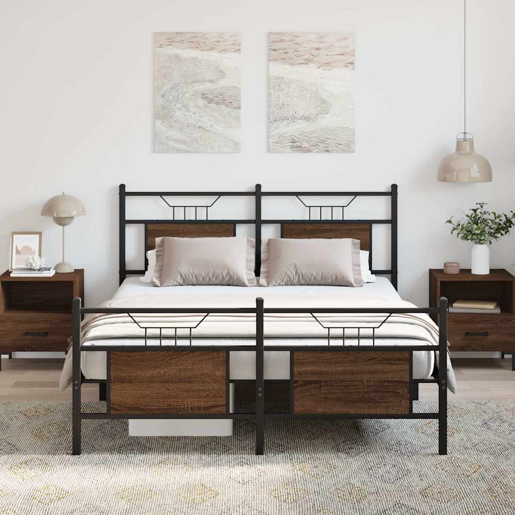 Bedframe zonder matras bewerkt hout bruin eikenkleur 140x200 cm is nu te koop bij PeponiXL, paradijselijk wonen!