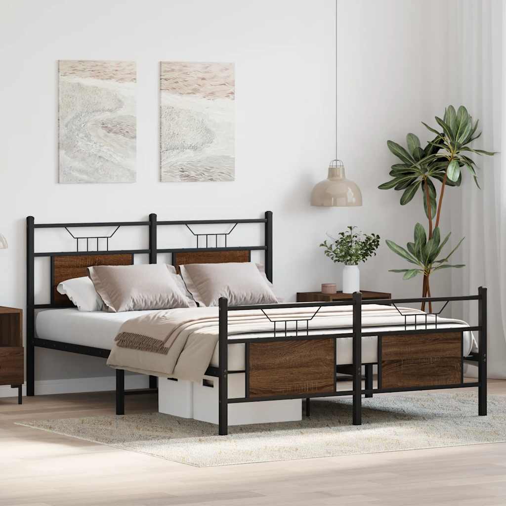 Bedframe zonder matras bewerkt hout bruin eikenkleur 150x200 cm is nu te koop bij PeponiXL, paradijselijk wonen!