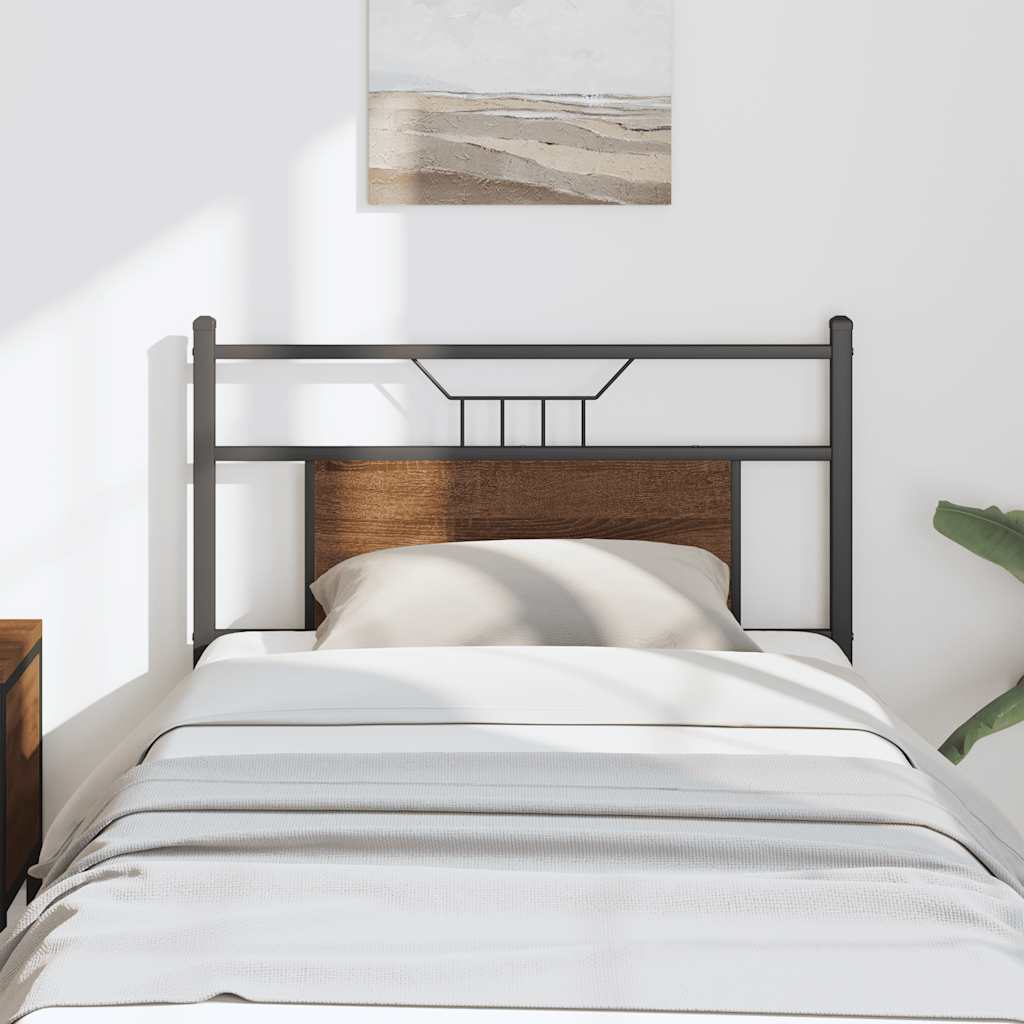 Vervangend hoofdbord 75 cm bewerkt hout en staal bruin eikenkleurig is nu te koop bij PeponiXL, paradijselijk wonen!