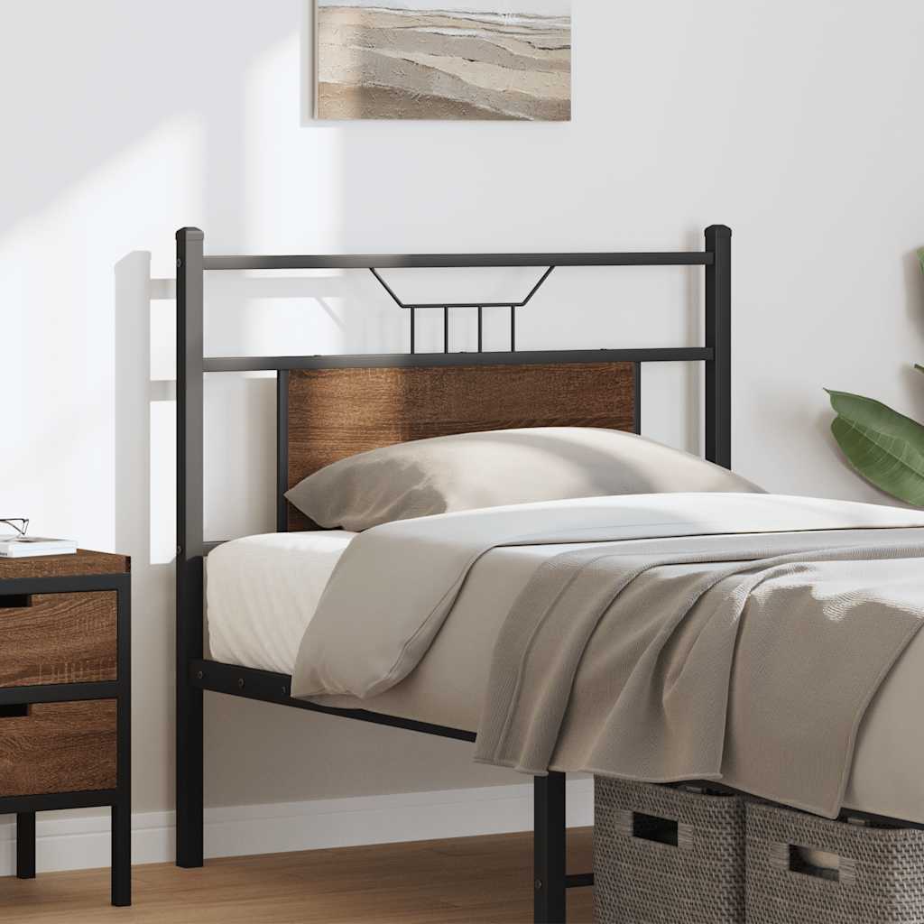 Vervangend hoofdbord 75 cm bewerkt hout en staal bruin eikenkleurig is nu te koop bij PeponiXL, paradijselijk wonen!